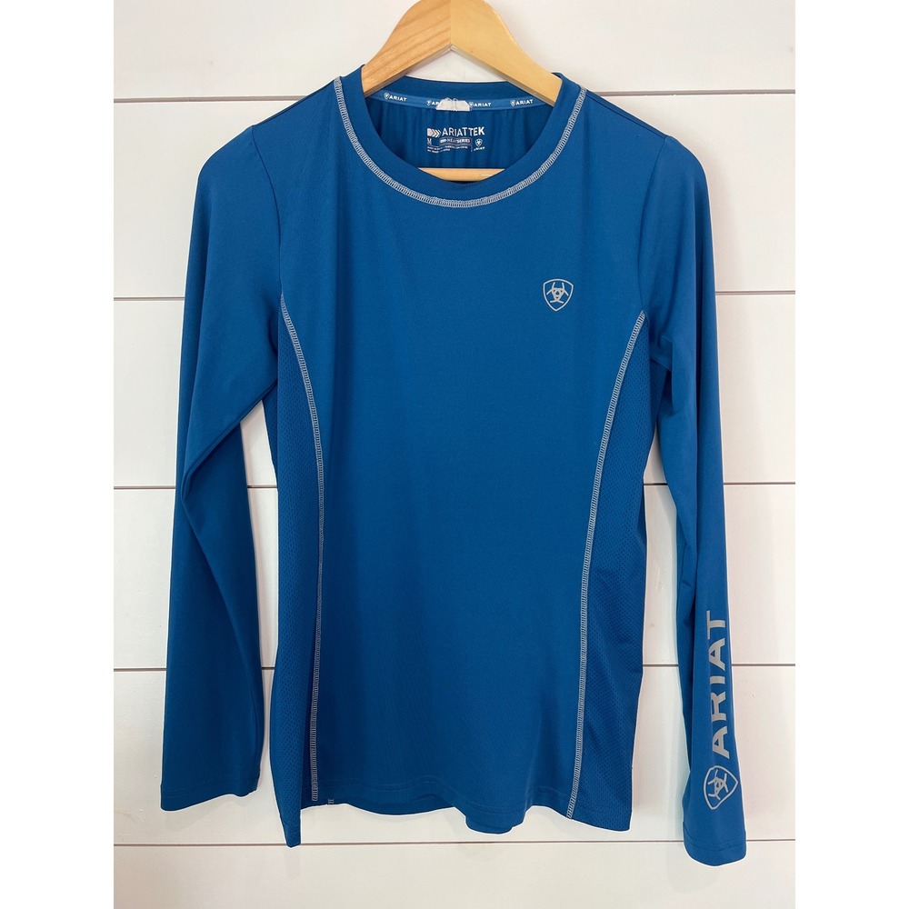 Ariat Women Teal Blue AriatTEK Long Sleeve Equestrian Performance Western Top M